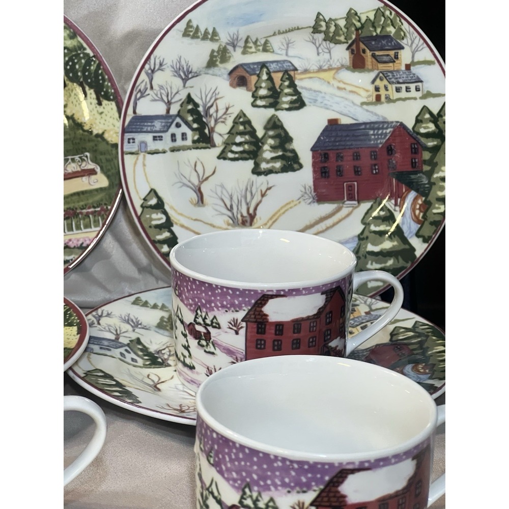 16 PC GIBSON 2 SALAD PLATES AND 2 CUPS. FARM SCENE 4 DESIGNS (2319)‎ - Picture 7 of 10